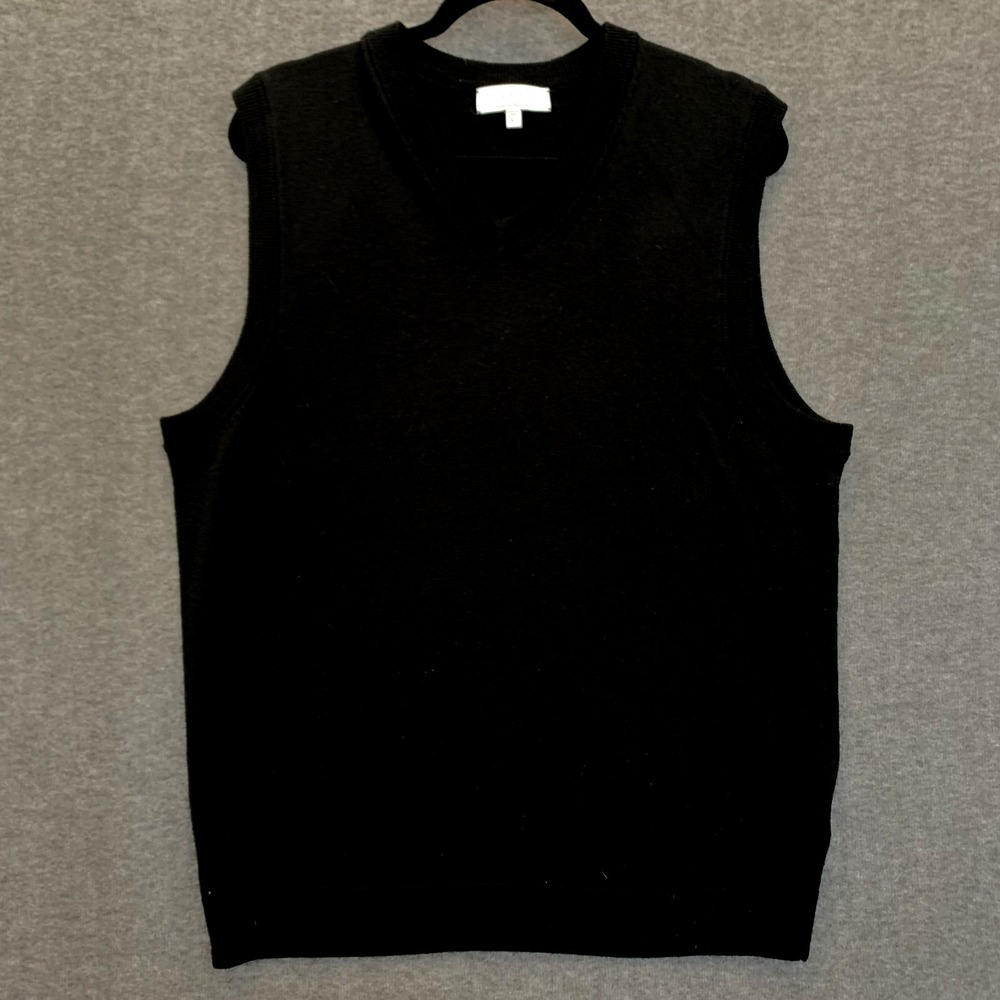 Turnbury Extra Fine Merino Wool Black V-Neck Sweater Vest Mens Large Winter READ